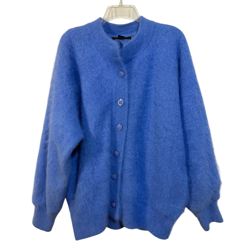 Connie Lee‎ Cardigan Women XL Blue Angora Fuzzy Coquette Soft Girl Grannycore